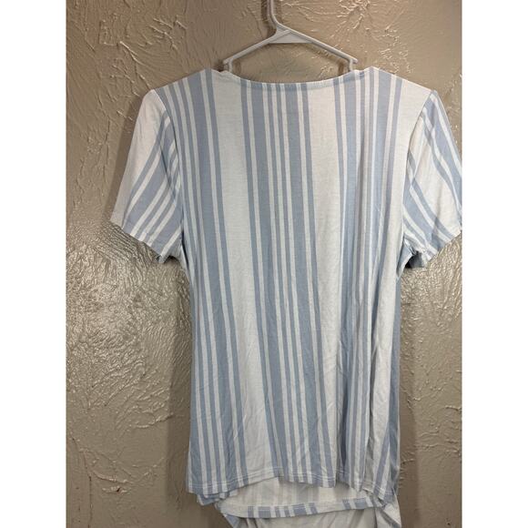 Torrid Super Soft Surplice Wrap Top Womens Blue Stripe Ruched Stretch Sz 0 L/12 - Picture 2 of 4